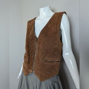 Vintage Brown Suede Zip Vest Women’s Size Small Western Boho Y2K